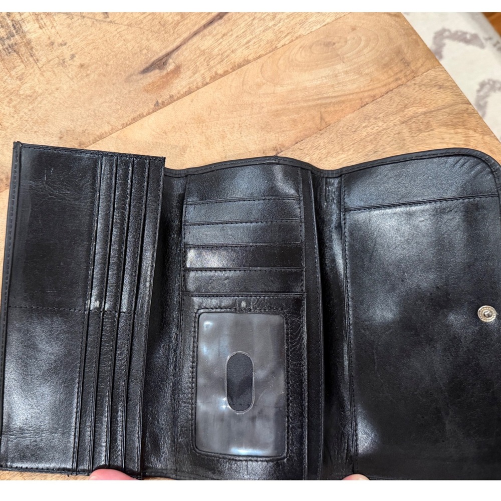 Western Black Leather Trifold Wallet Floral Tooling Turquoise Stone Studded - Picture 3 of 3